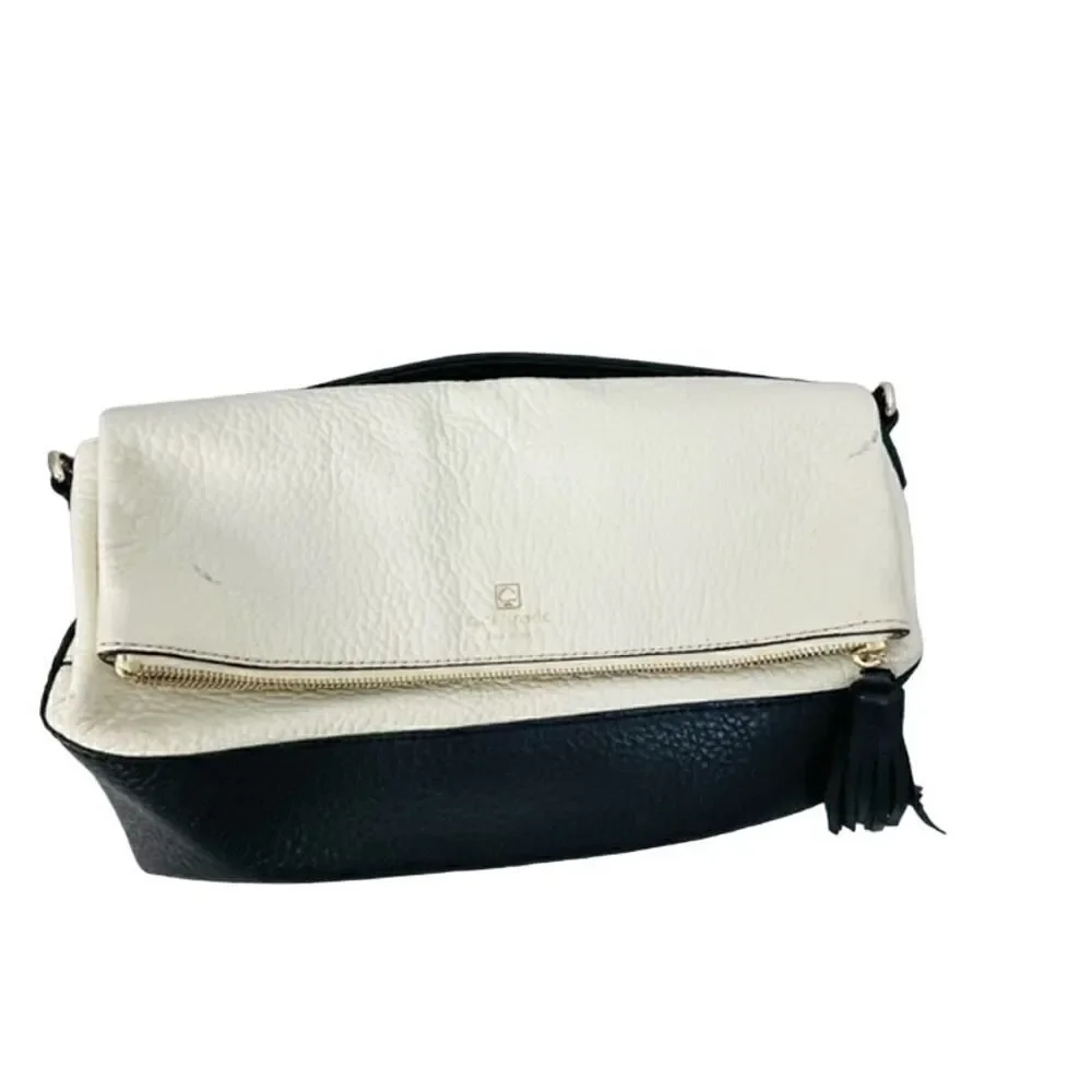 Kate Spade NY Southport Avenue Colorblock Leather Crossbody Purse Black Ivory